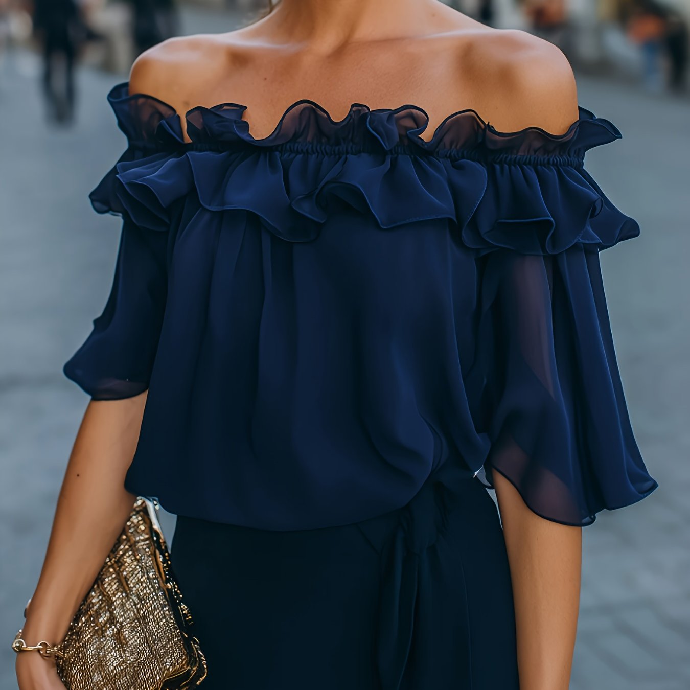 Bruvelle™ Blusa Elegante de Hombros Descubiertos con Manga Corta
