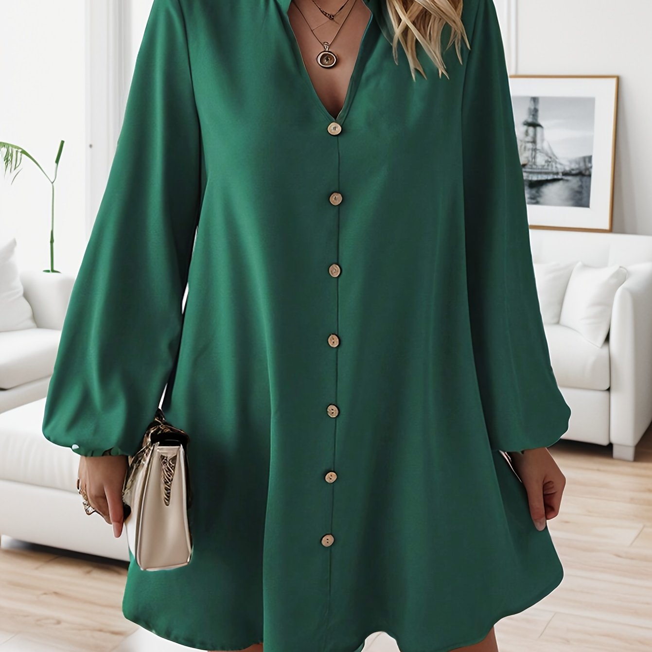 Faria™ Vestido Elegante de Manga Larga con Escote en V