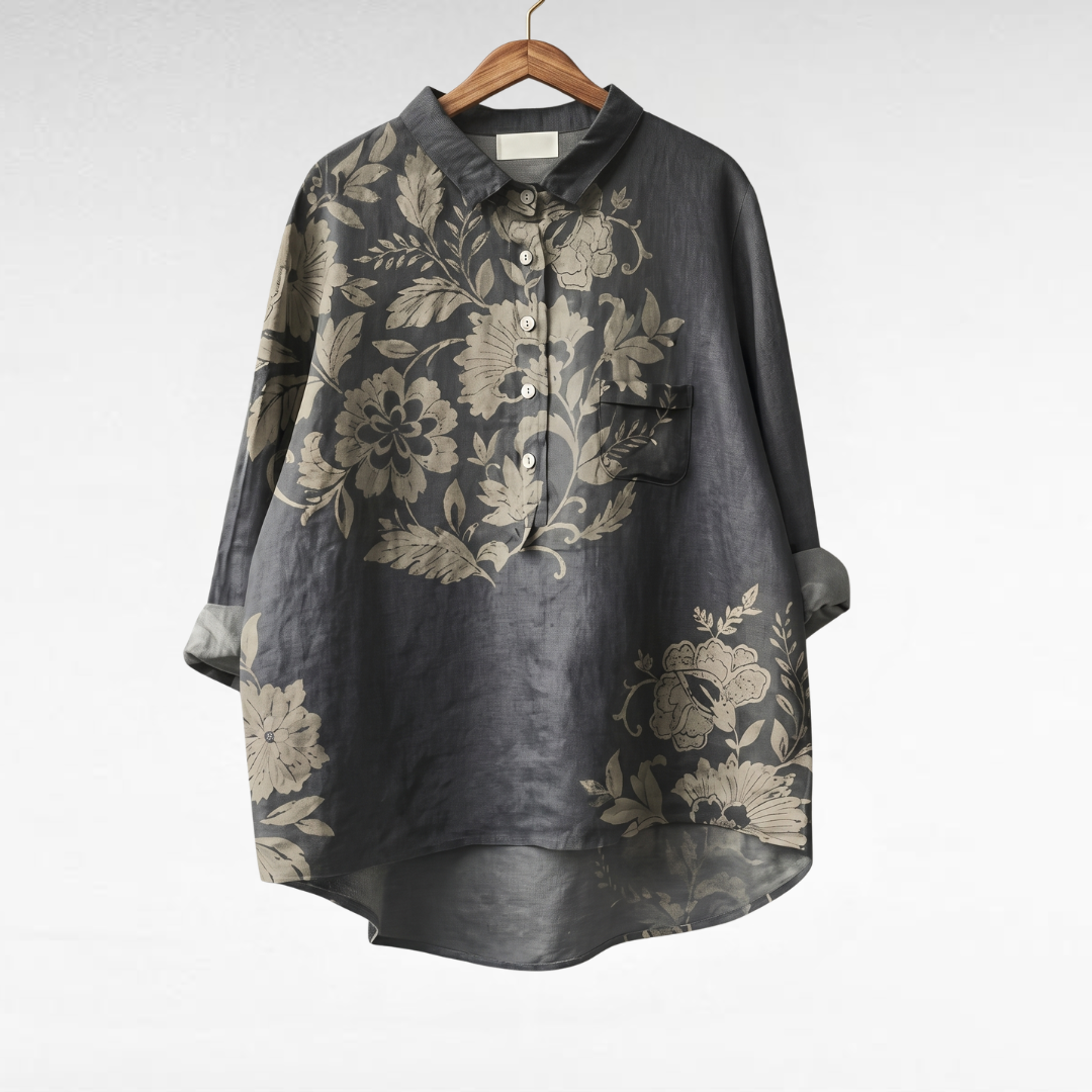 Gaia™ Blusa elegante de lino con estampado floral
