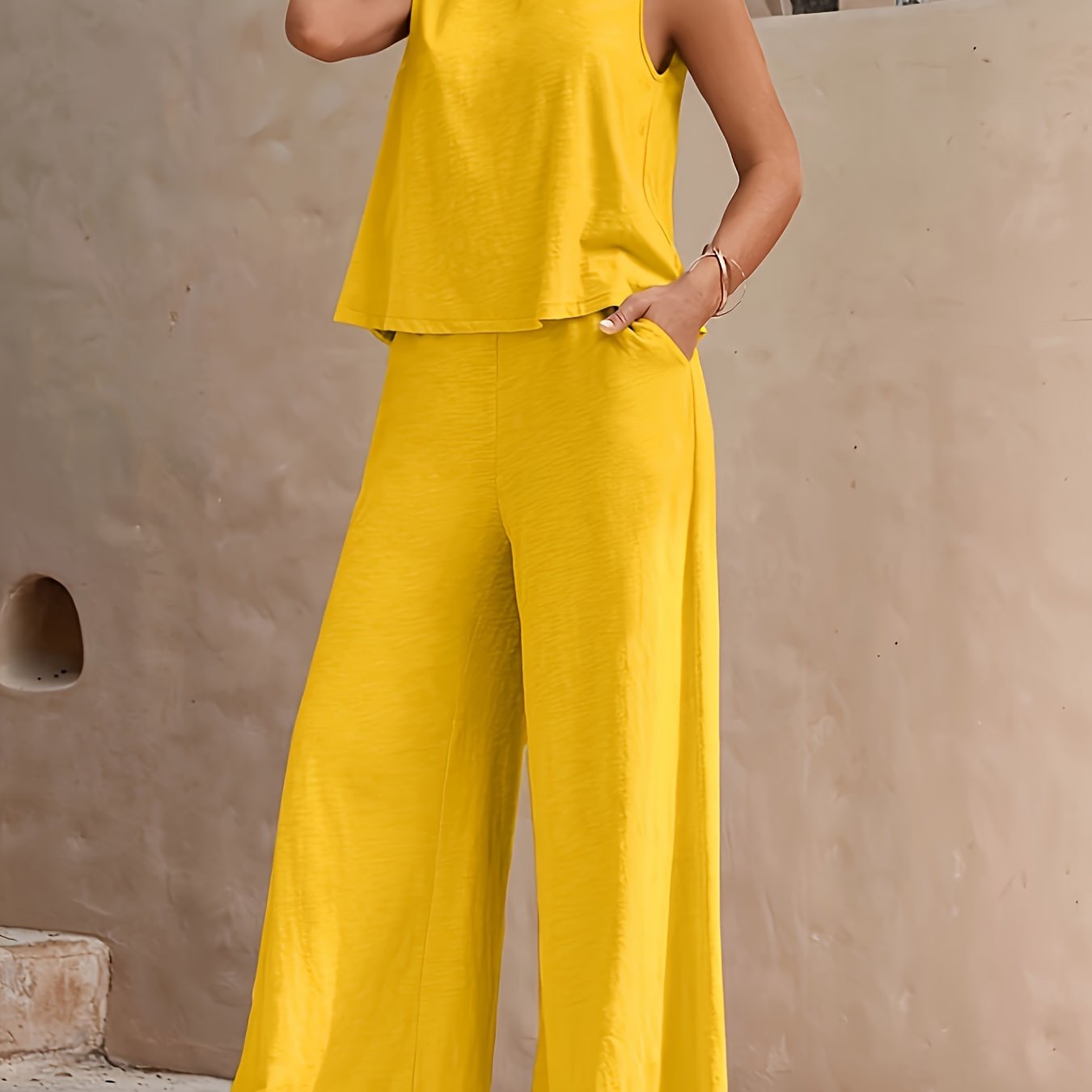Evania™ Conjunto Elegante sin Mangas con Pantalón de Pierna Ancha