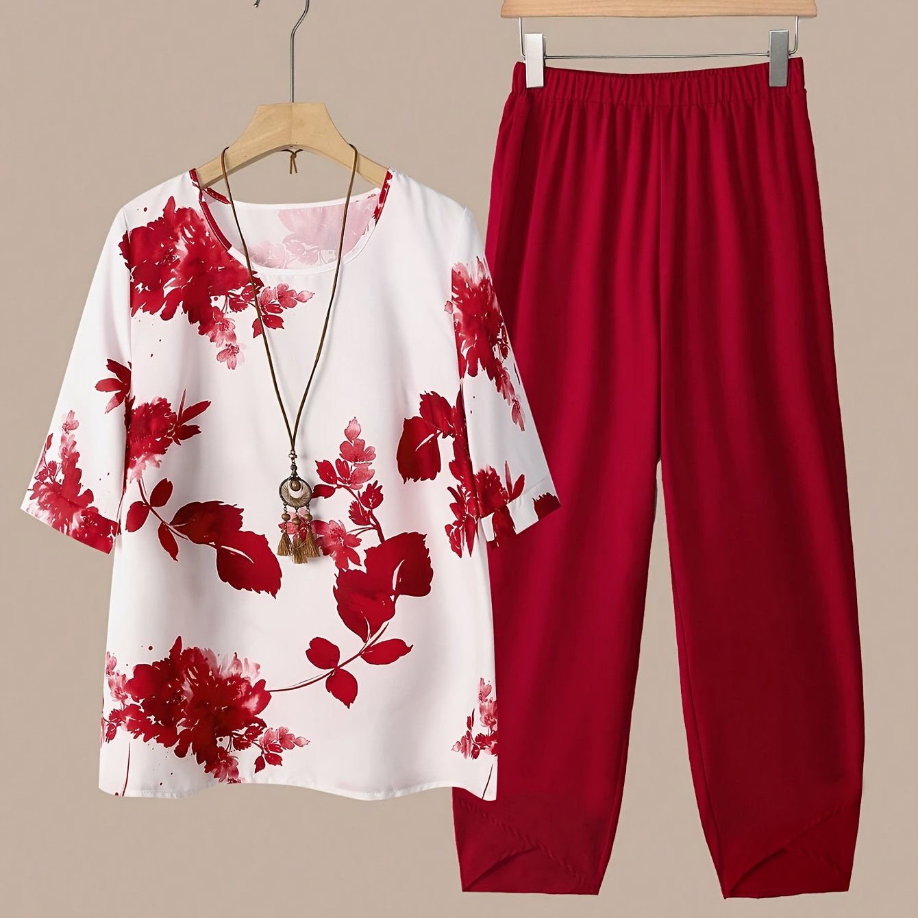 Fynley™ Conjunto Estampado de Dos Piezas con Blusa y Pantalón Cómodo