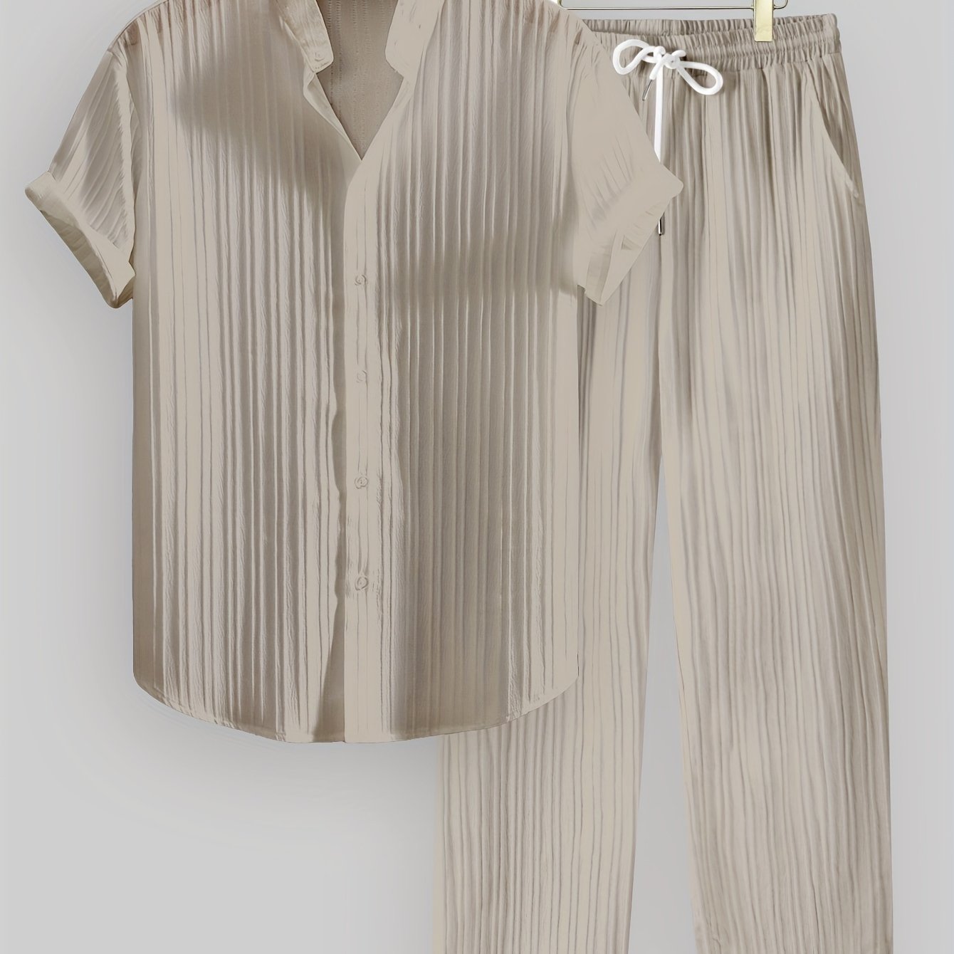 Kavaroq™ Conjunto de Verano para Hombre con Camisa de Cuello Mao y Pantalón con Cordón