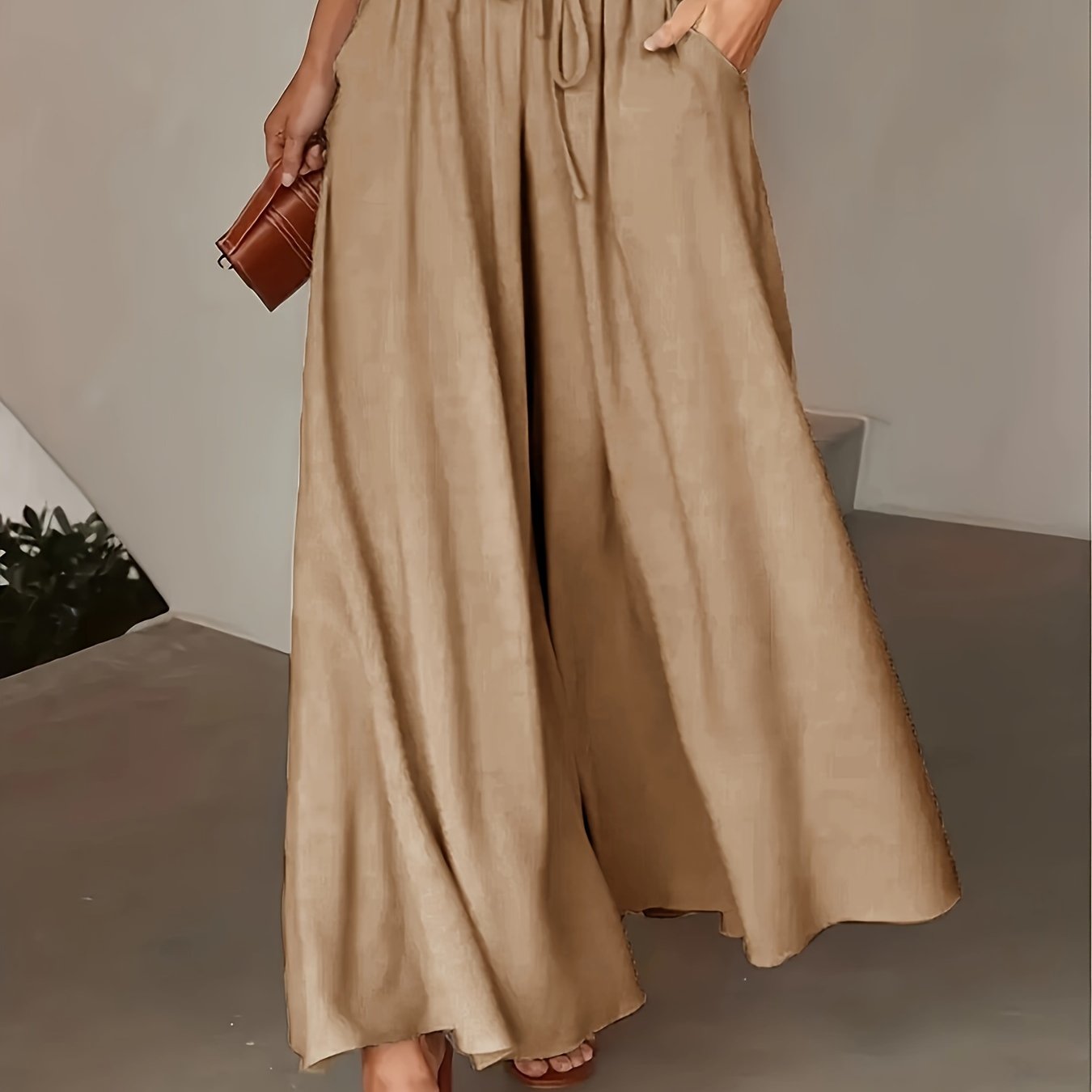 Corae™ Pantalones Sueltos de Pierna Ancha con Cintura Alta y Cordón
