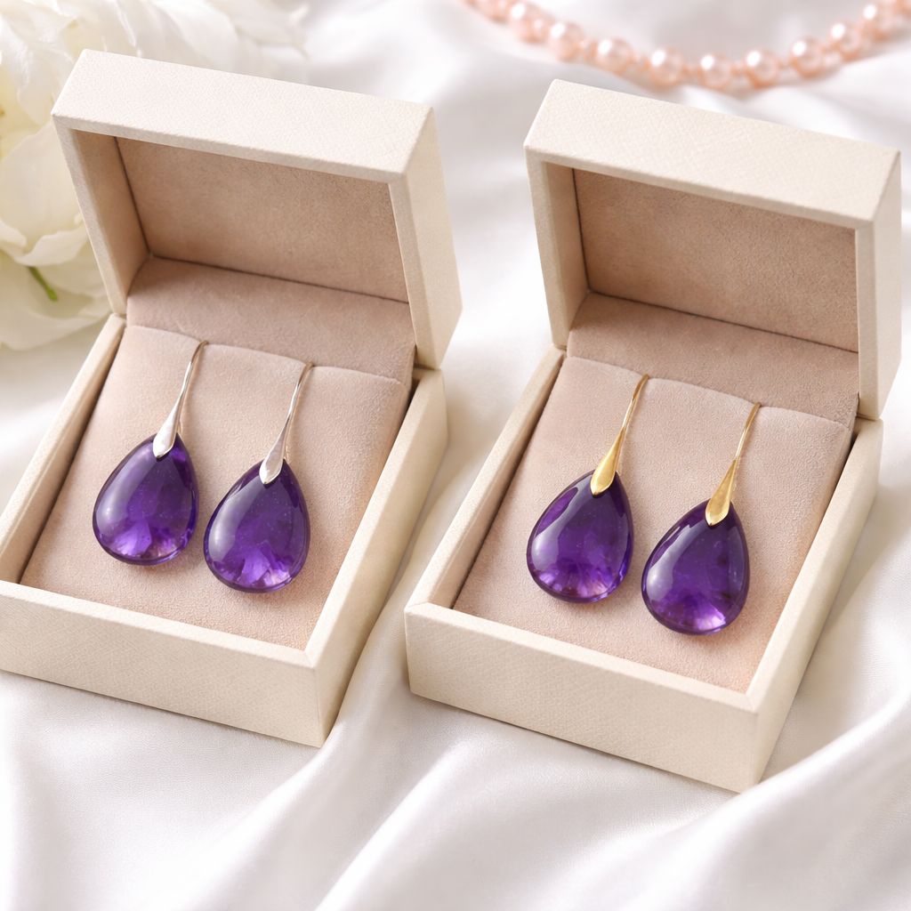 Genira™ Pendientes de Piedra Natural Amatista en Forma de Gota