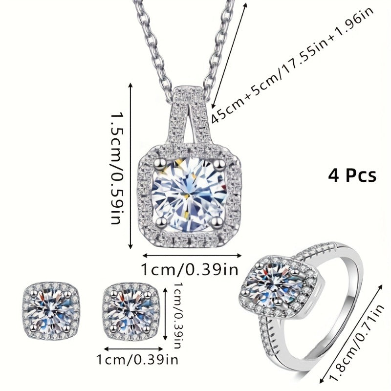 Elkie™ Set Elegante de Joyería Brillante con Collar, Anillo y Aretes