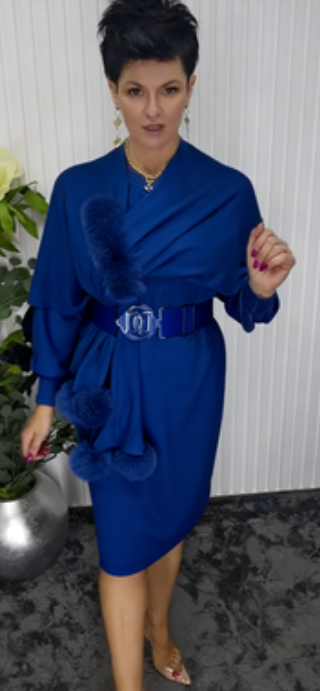 Danira™ Vestido de Manga Larga para Mujer con Bufanda Suave Decorativa