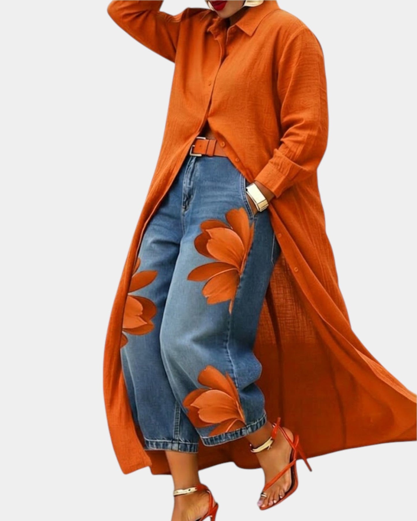Zadira™ Conjunto de vestido y pantalón de mezclilla ancha