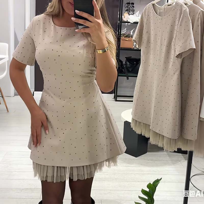 Rovienna™ Vestido corto con encaje y brillo sofisticado