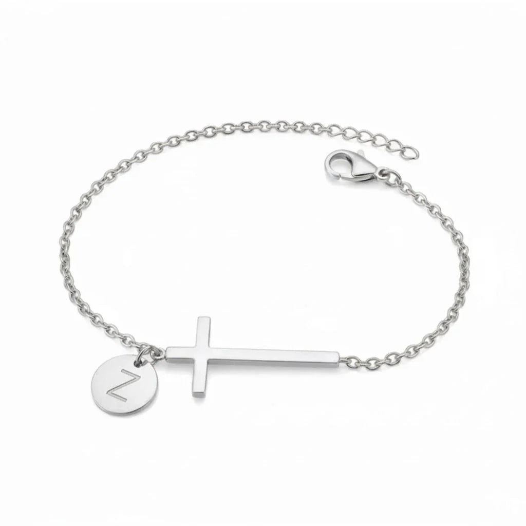 Elodryn™ Pulsera Inicial Sagrada – Cruz Personalizada