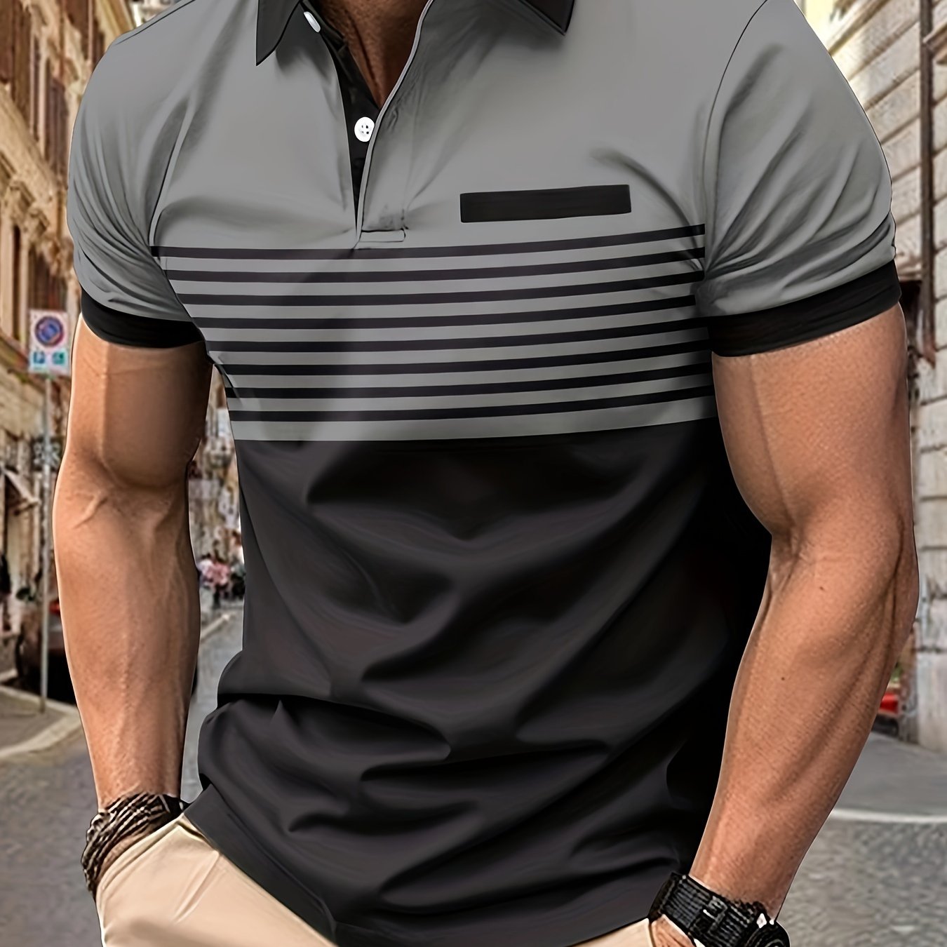 Korvexi™ Playera Casual para Hombre con Rayas Finas y Manga Corta