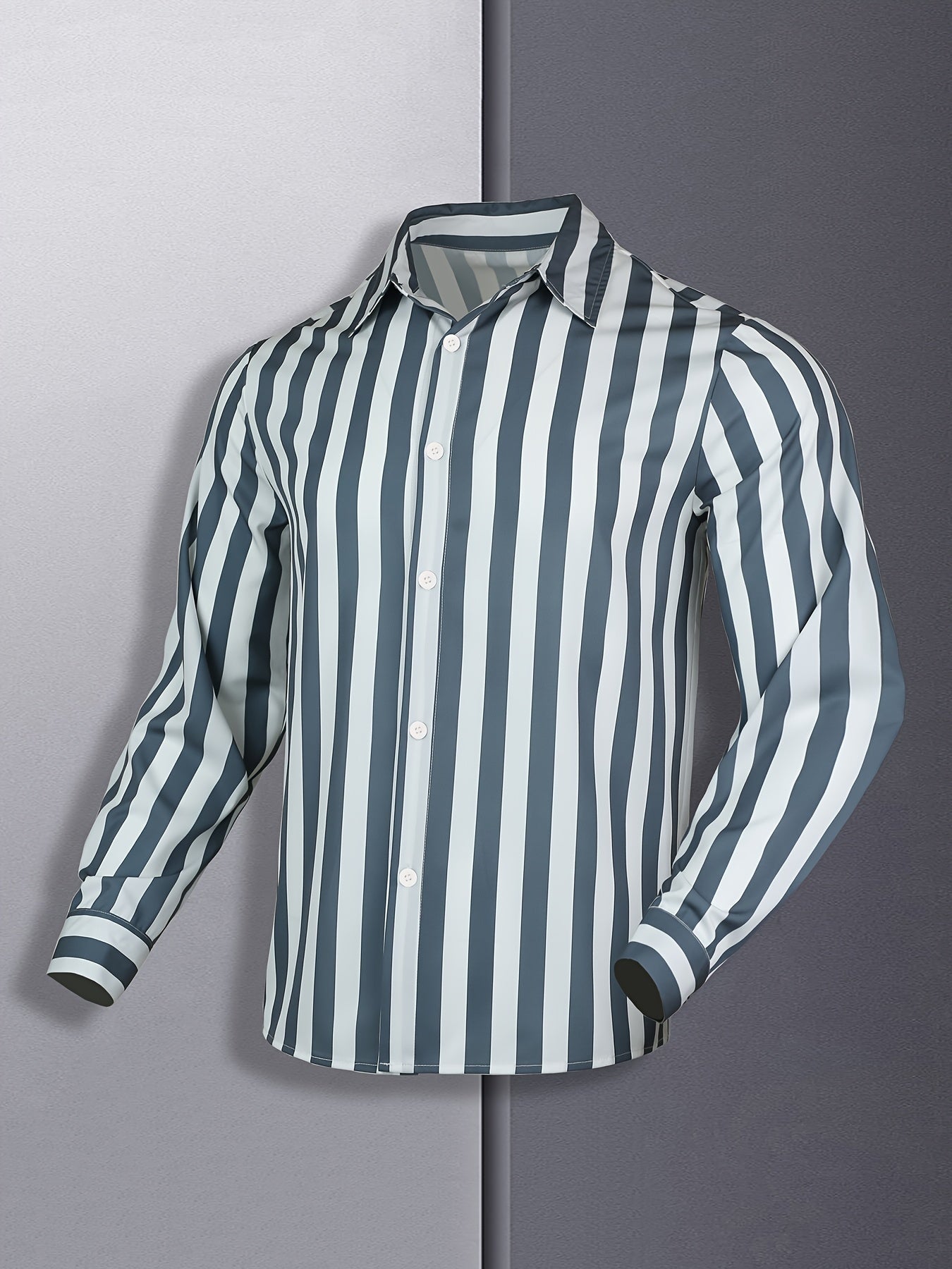 Kervik™ Camisa Tropical para Hombre de Manga Larga con Rayas y Cuello Clásico