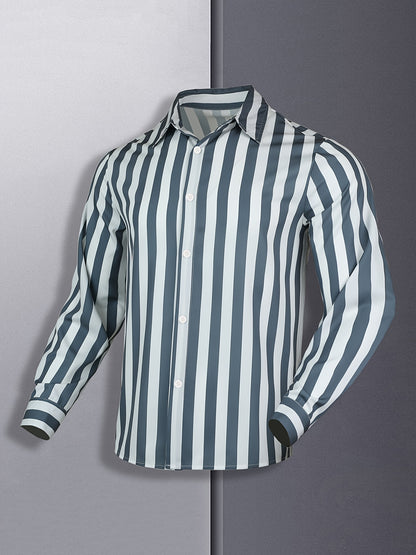 Kervik™ Camisa Tropical para Hombre de Manga Larga con Rayas y Cuello Clásico