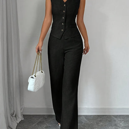 Malia™ Conjunto Elegante de Chaleco con Escote en V y Pantalón Recto