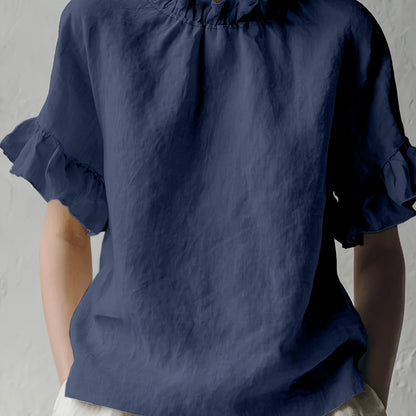 Yuna™ Blusa Casual de Color Sólido con Cuello Elegante