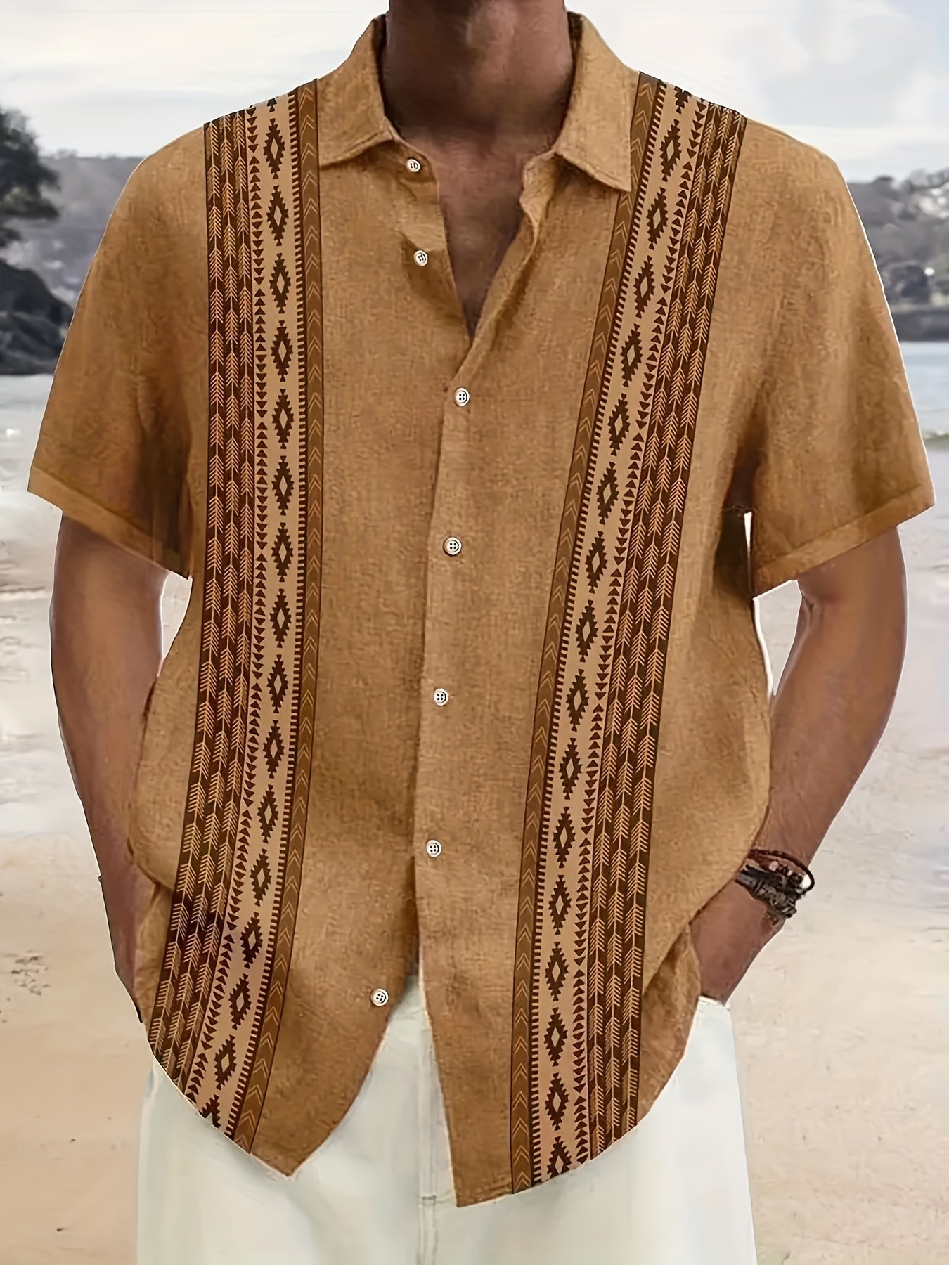 Carter™ Camisa Vintage para Hombre con Estampado Étnico y Estilo Tropical