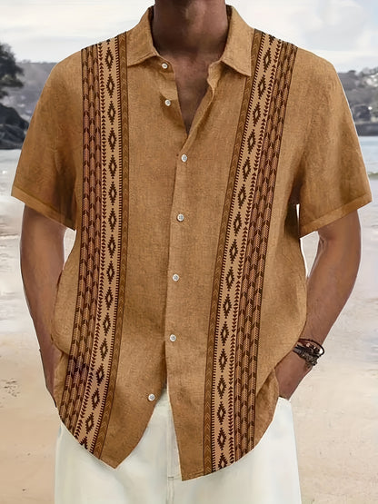Carter™ Camisa Vintage para Hombre con Estampado Étnico y Estilo Tropical