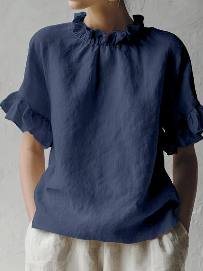 Yuna™ Blusa Casual de Color Sólido con Cuello Elegante