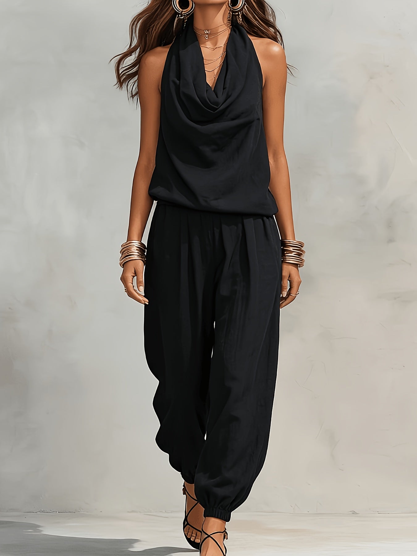 Allegra | Conjunto de Top Halter y Pantalón de Pierna Ancha con Textura de Lino