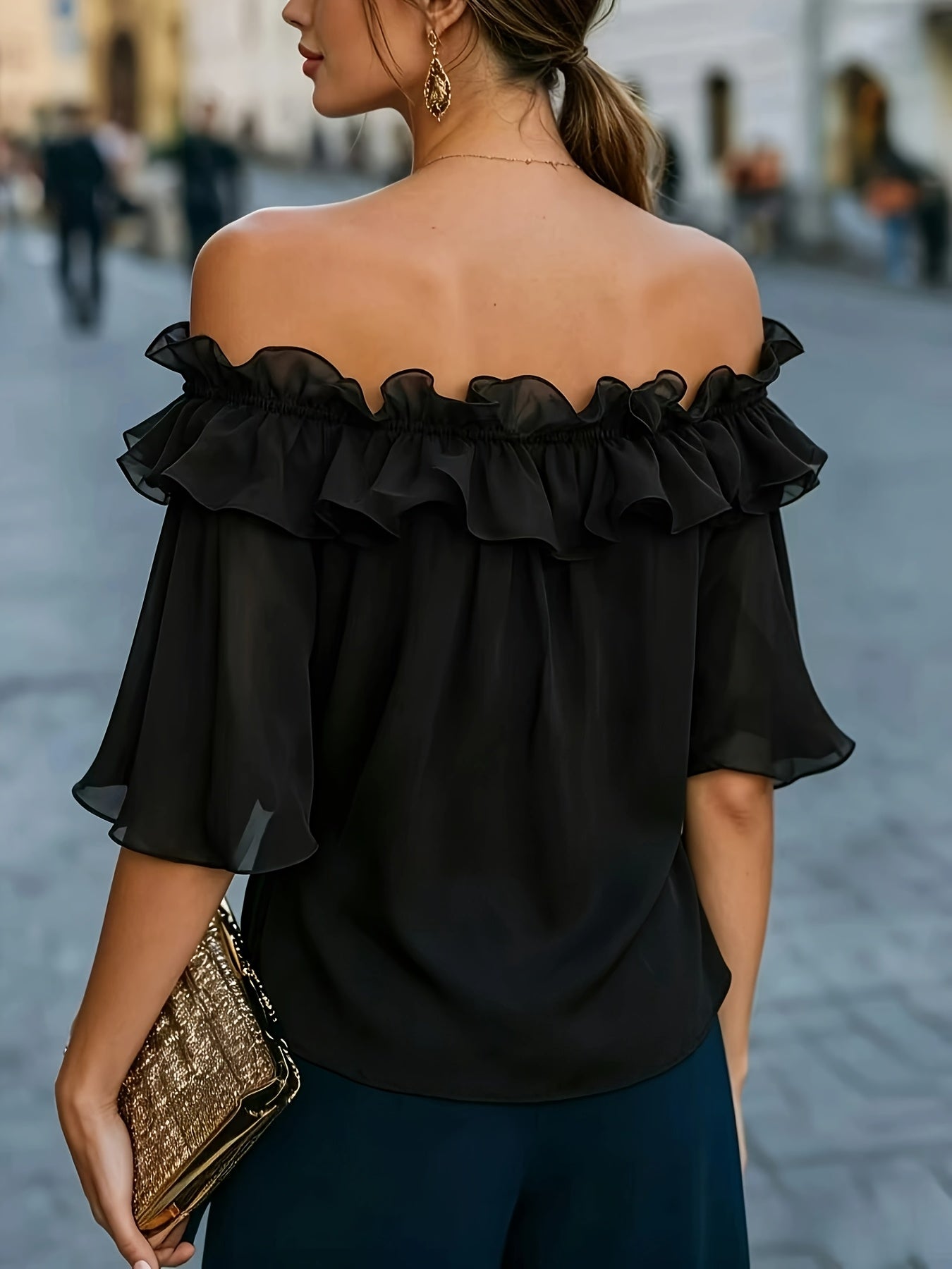 Bruvelle™ Blusa Elegante de Hombros Descubiertos con Manga Corta