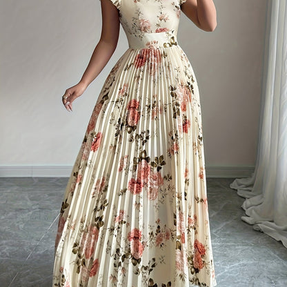 Oxeris | Vestido Largo Floral con Pliegues y Elegancia Atemporal