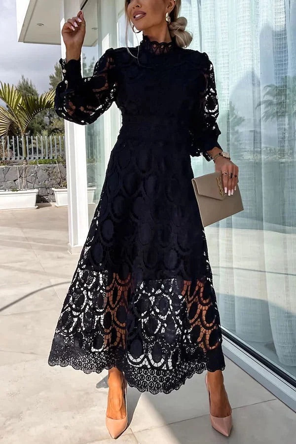 Jalvique™ Vestido Midi de Fiesta con Mangas de Encaje