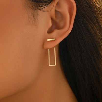 Quinleyra™ Aretes Geométricos Largos con Acabado Metálico Elegante