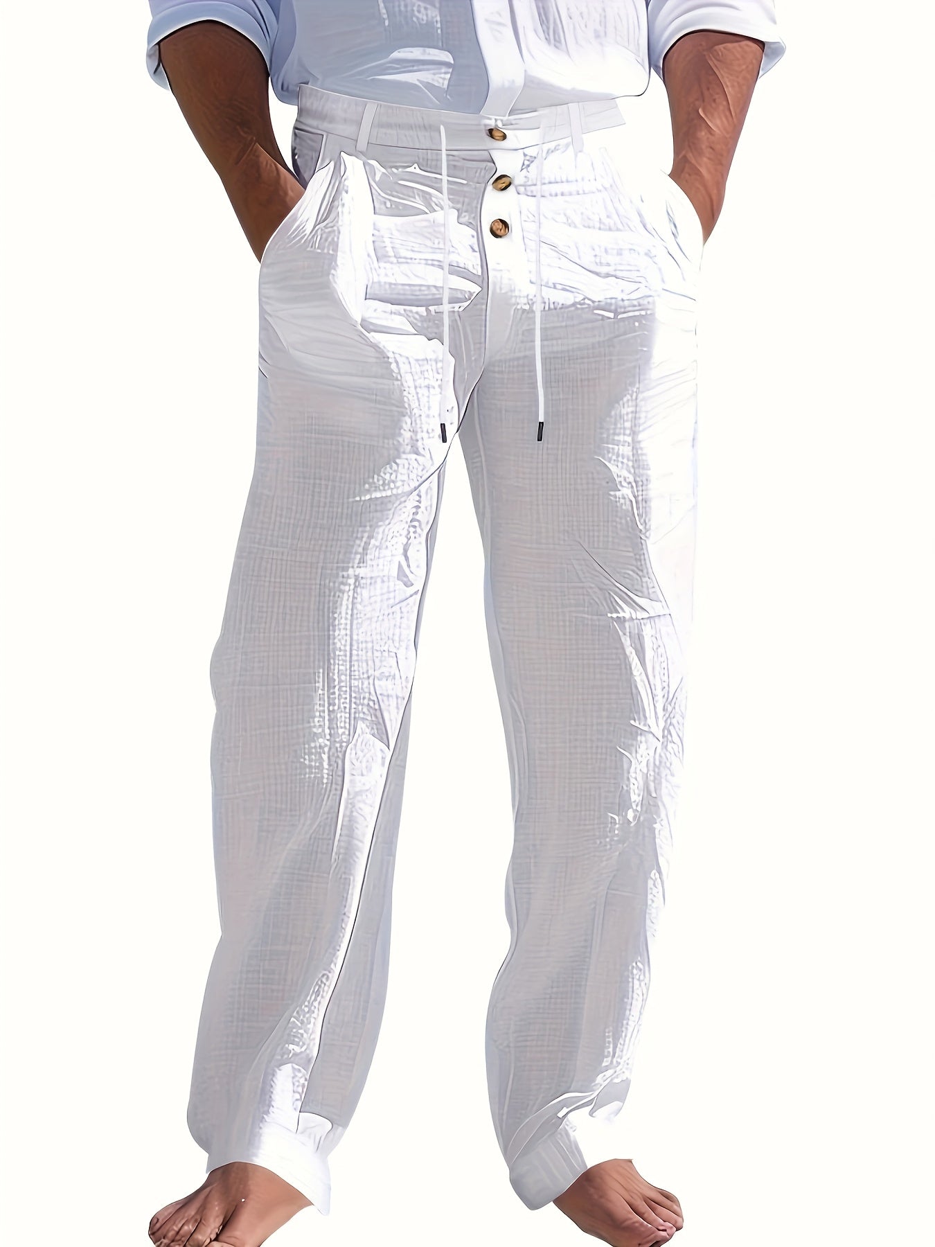 Embric™ Pantalón de Lino para Hombre con Cintura Ajustable y Corte Relajad