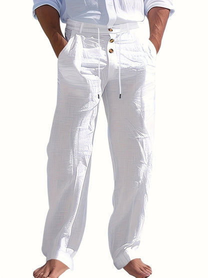 Embric™ Pantalón de Lino para Hombre con Cintura Ajustable y Corte Relajad