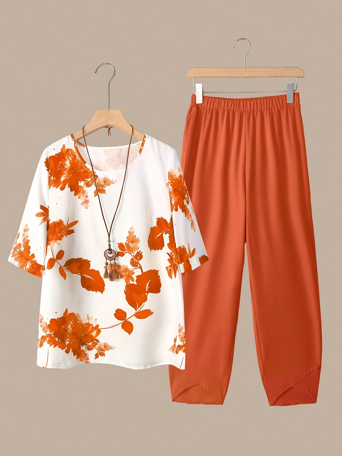 Fynley™ Conjunto Estampado de Dos Piezas con Blusa y Pantalón Cómodo