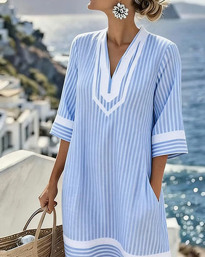 Fifer™ Vestido de manga corta a rayas con escote en V