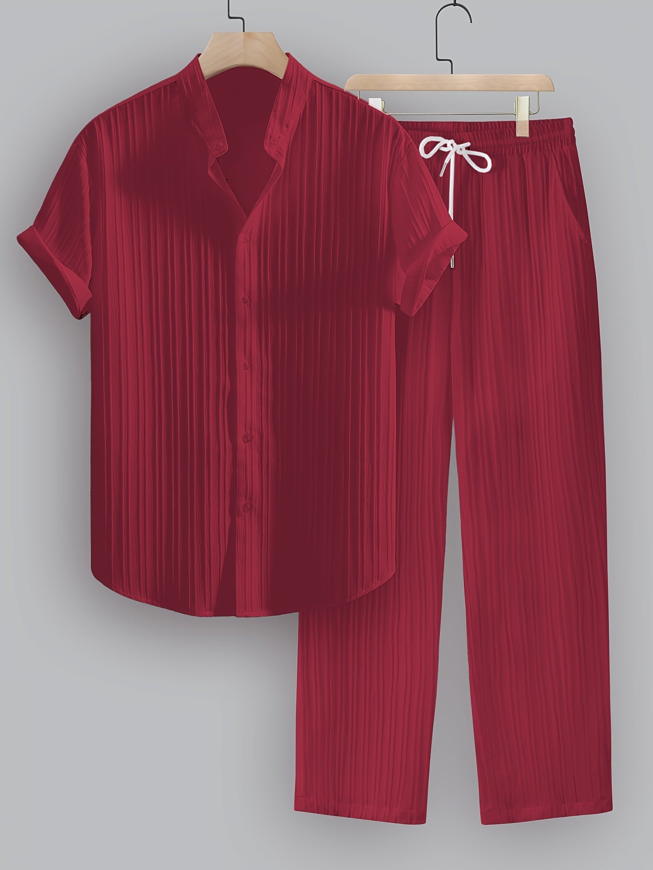 Kavaroq™ Conjunto de Verano para Hombre con Camisa de Cuello Mao y Pantalón con Cordón