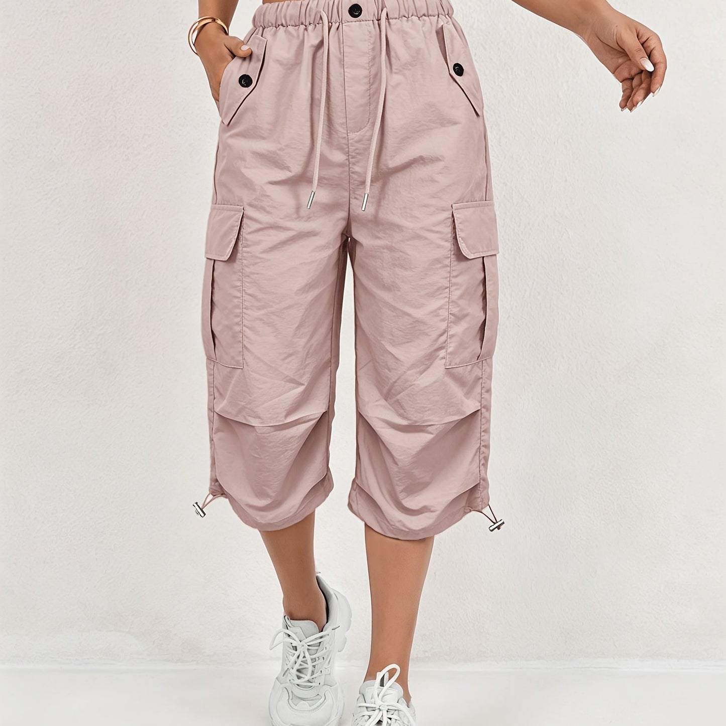Mireille | Pantalones Capri Cargo de Secado Rápido para Mujer con Cintura Elástica y Cordón - Ligero y Elástico, Adecuado para - Pantalones de Exterior, Multi-Pantalones, Lavables a Máquina, Ajuste Suelto de Largo Medio para, Viajes, Vestimenta Casual