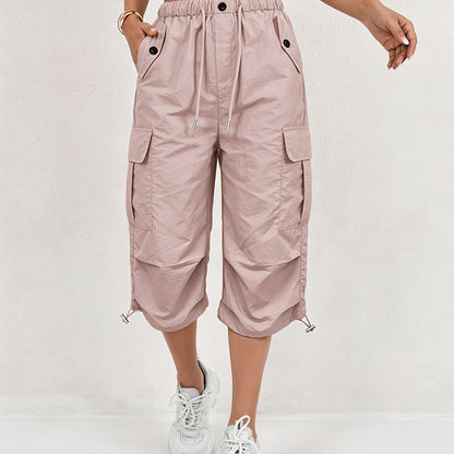 Mireille | Pantalones Capri Cargo de Secado Rápido para Mujer con Cintura Elástica y Cordón - Ligero y Elástico, Adecuado para - Pantalones de Exterior, Multi-Pantalones, Lavables a Máquina, Ajuste Suelto de Largo Medio para, Viajes, Vestimenta Casual