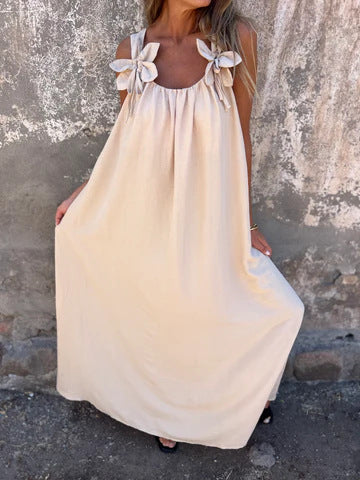 Carune™ Vestido de mujer en color sólido con patrón floral y escote en forma de U