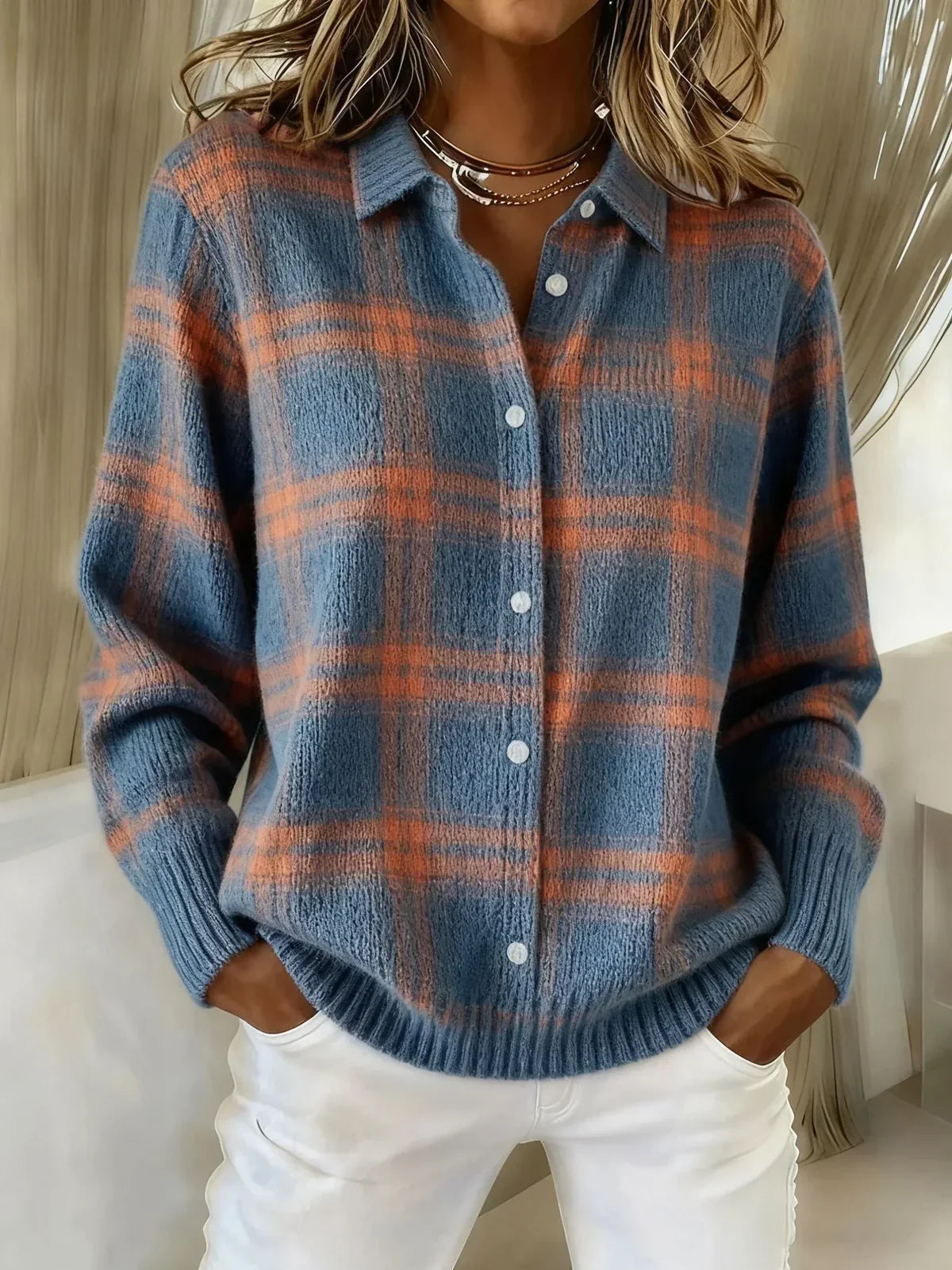 Noréa™ Cardigan Punto Cuadros Luz Tenue