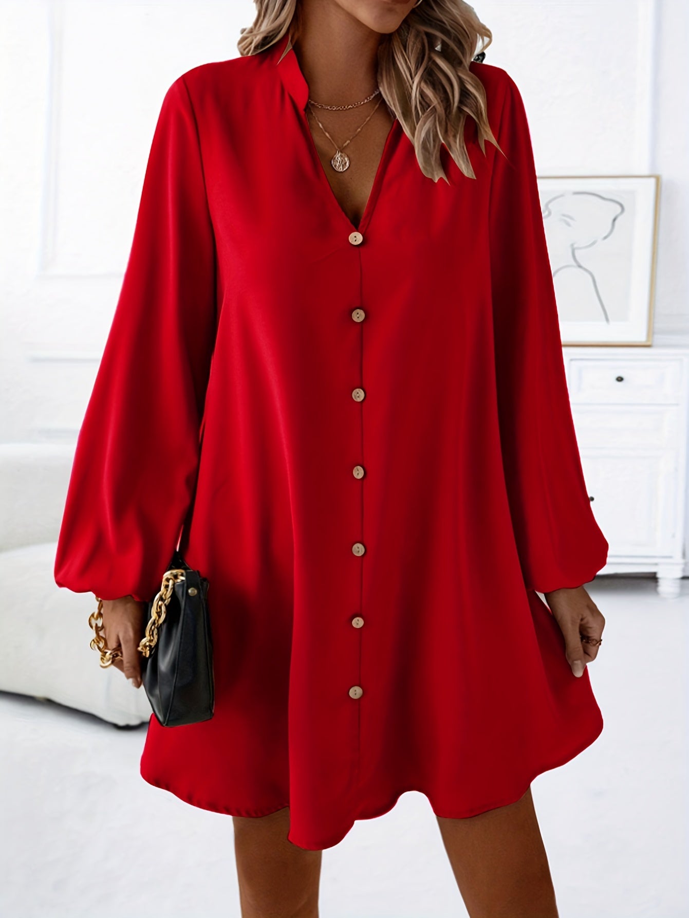 Faria™ Vestido Elegante de Manga Larga con Escote en V