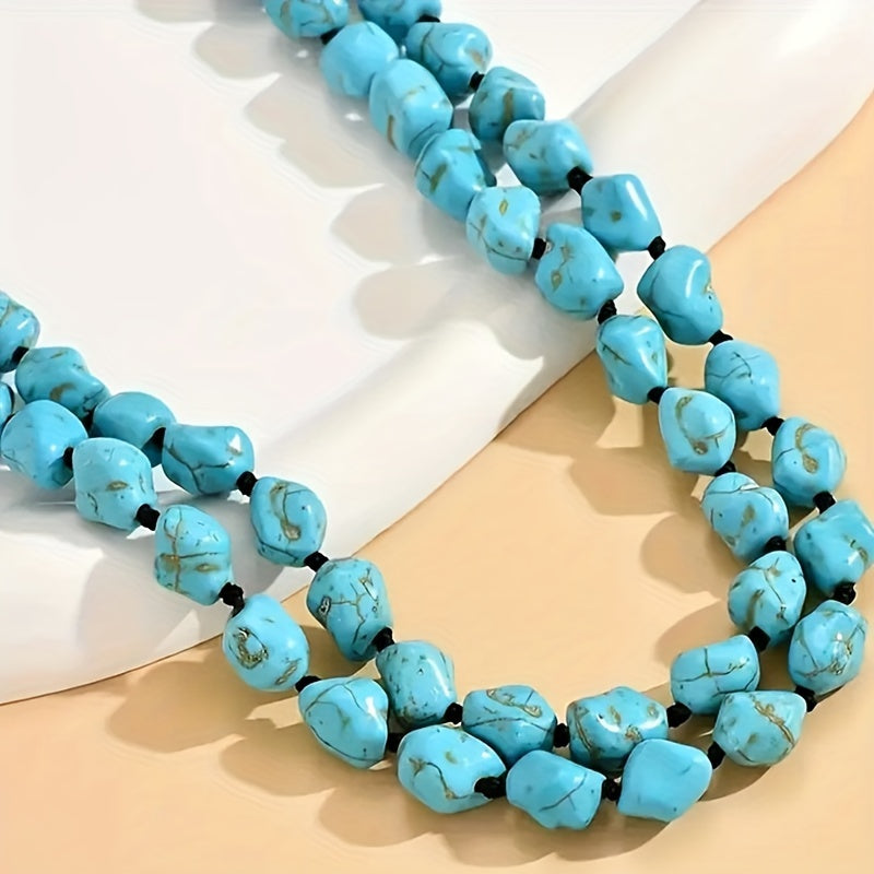 Saria™ Collar Bohemio de Doble Capa con Turquesa y Piedras Naturales