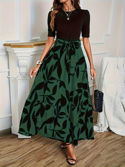 Vanya™ Vestido Midi Elegante con Estampado Geométrico y Mangas Abullonadas