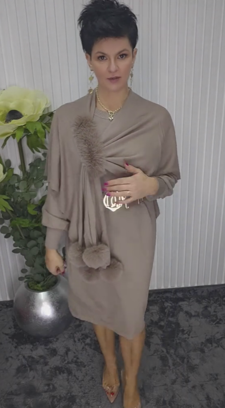 Danira™ Vestido de Manga Larga para Mujer con Bufanda Suave Decorativa