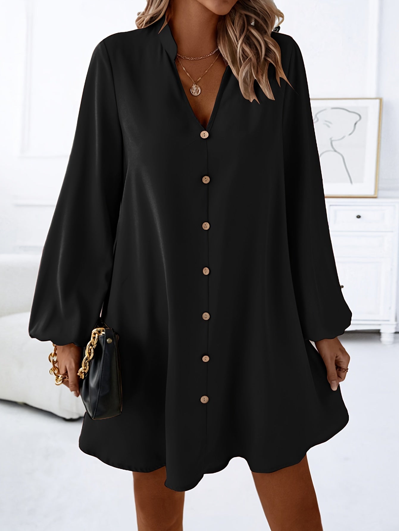 Faria™ Vestido Elegante de Manga Larga con Escote en V