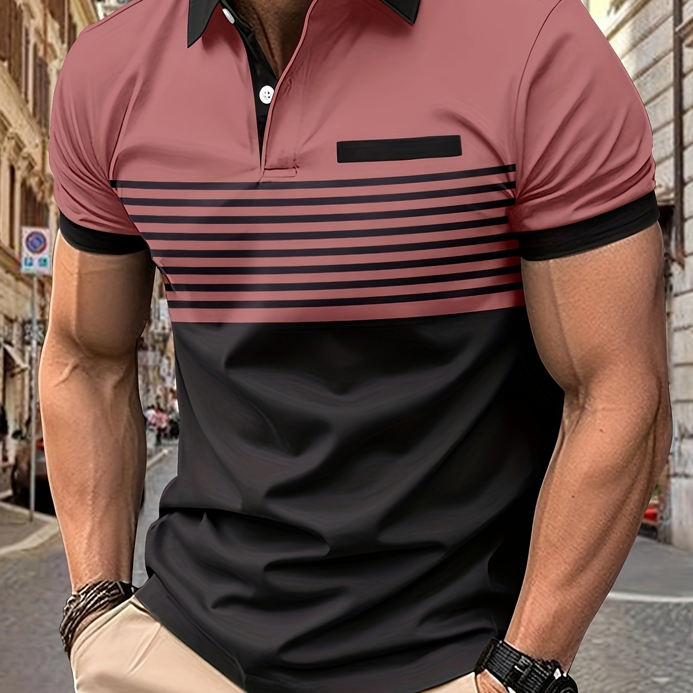 Korvexi™ Playera Casual para Hombre con Rayas Finas y Manga Corta