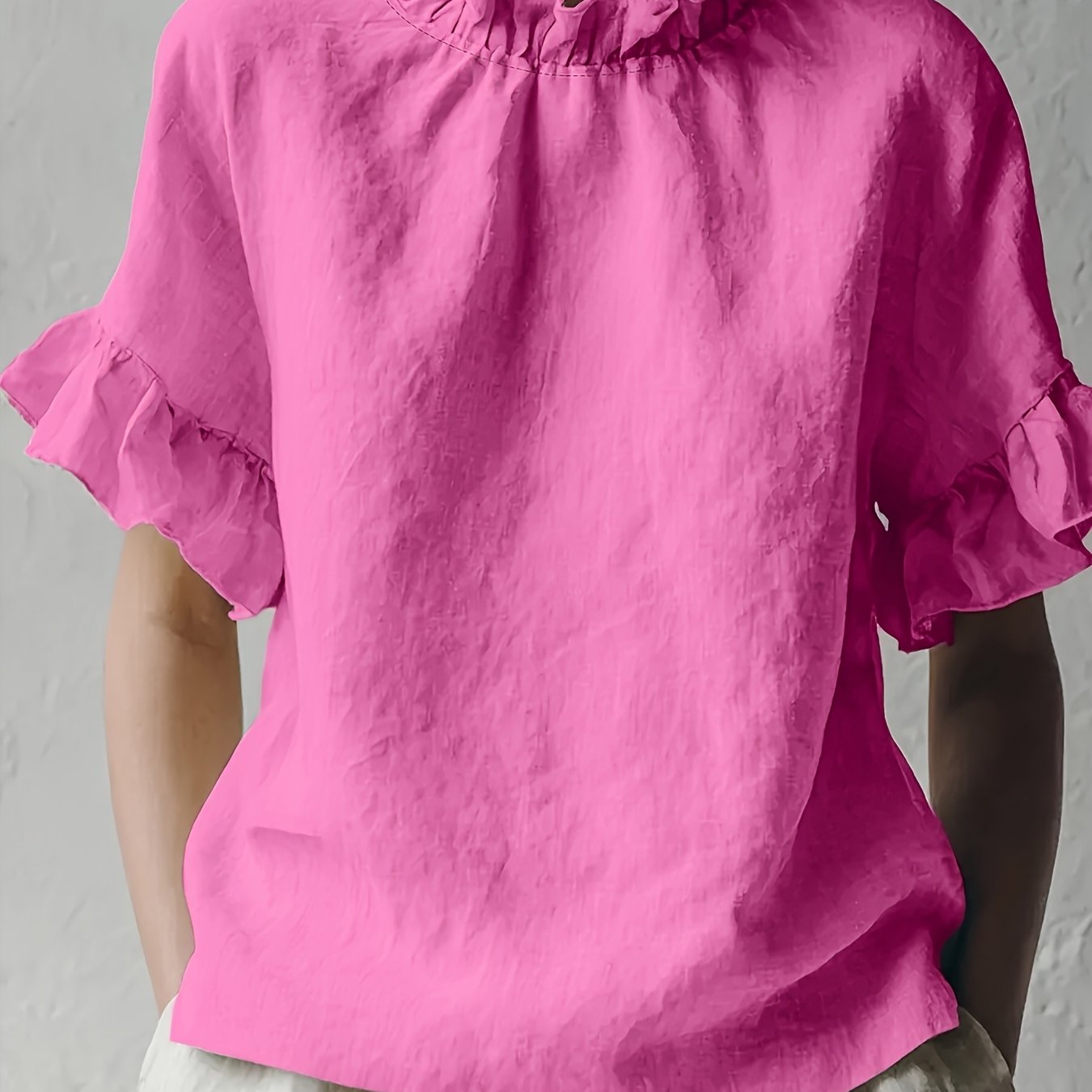 Yuna™ Blusa Casual de Color Sólido con Cuello Elegante