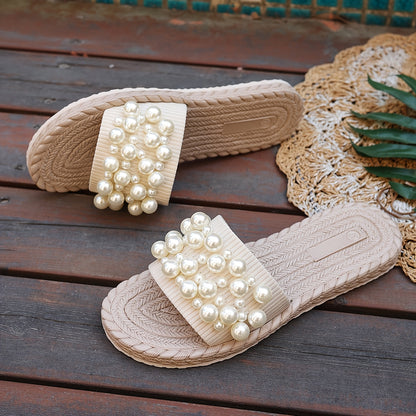 Fruxith™ Sandalias Planas con Perlas Decorativas y Máxima Comodidad