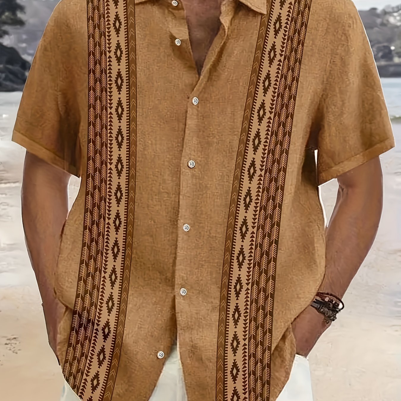 Carter™ Camisa Vintage para Hombre con Estampado Étnico y Estilo Tropical