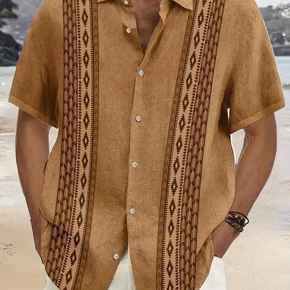 Carter™ Camisa Vintage para Hombre con Estampado Étnico y Estilo Tropical