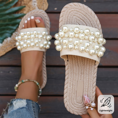 Fruxith™ Sandalias Planas con Perlas Decorativas y Máxima Comodidad