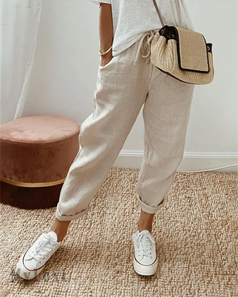 Dorevia™ Pantalones Casuales de Algodón y Lino para Mujer Cómodos y Ligero