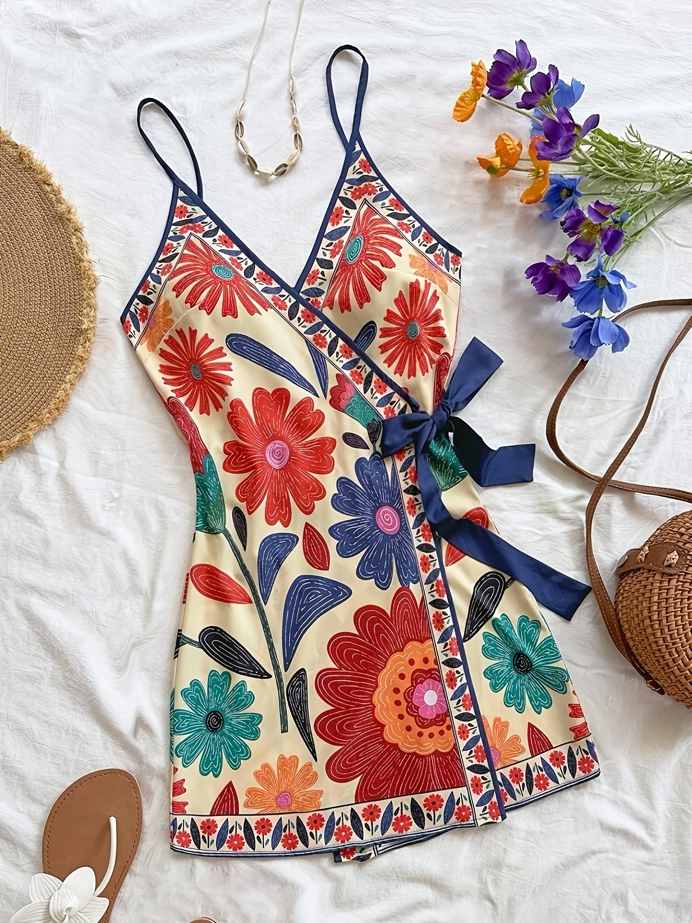 Dara™ Vestido Largo Tropical con Escote en V y Estampado Floral