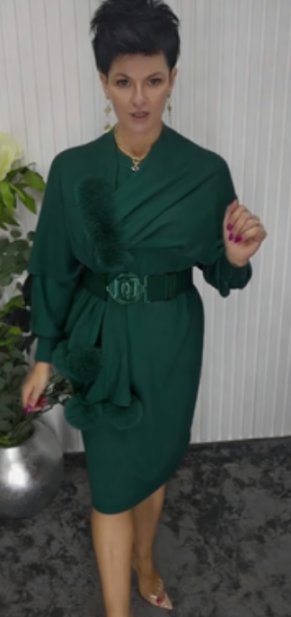 Danira™ Vestido de Manga Larga para Mujer con Bufanda Suave Decorativa
