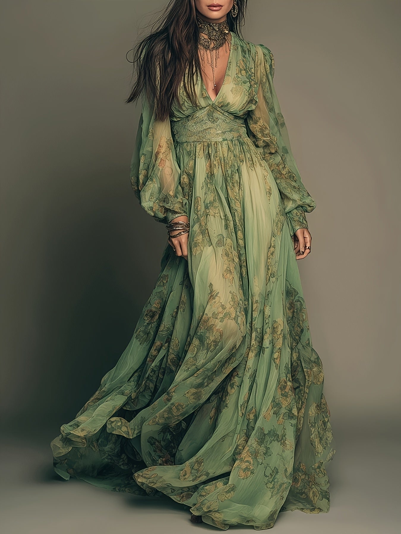 Amanda | Vestido Maxi Floral Bohemio con Volantes y Encanto Vintage